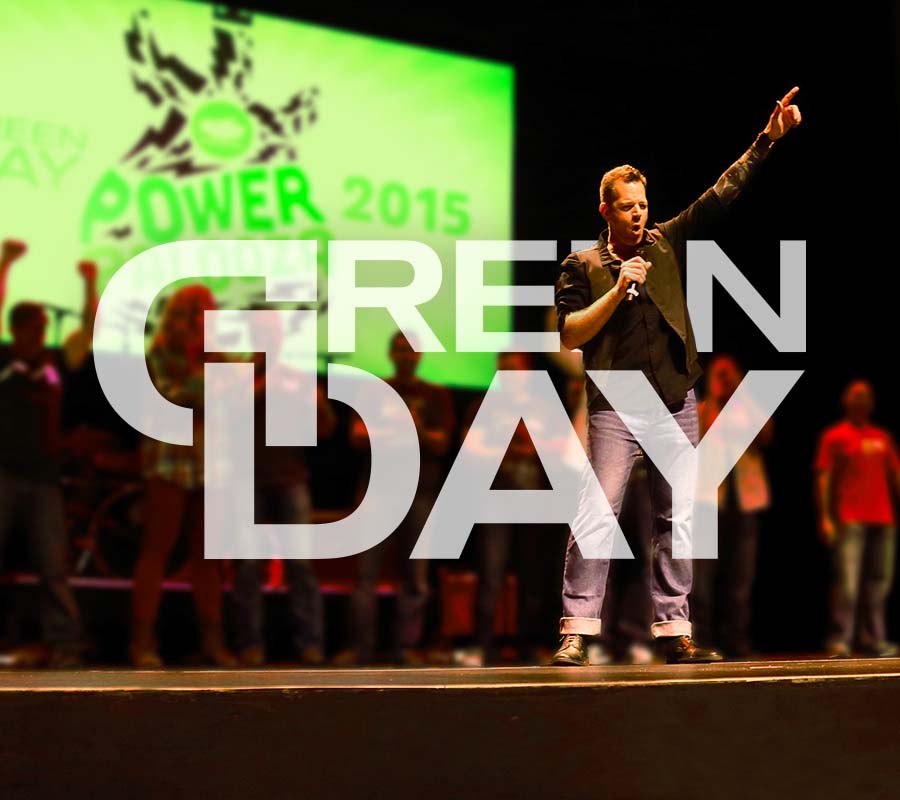 Dale Herold in costume on stage at Green Day