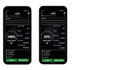 Step 4 guide for the Interstate Batteries Wave tester, showing how to export and share the digital battery test report with customers