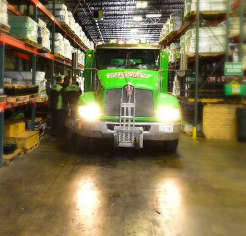 Interstate truck in warehouse