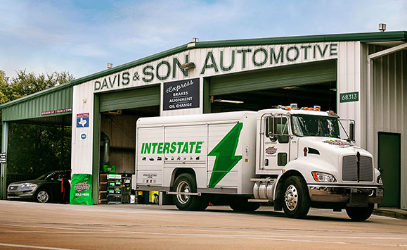 Interstate truck at a shop