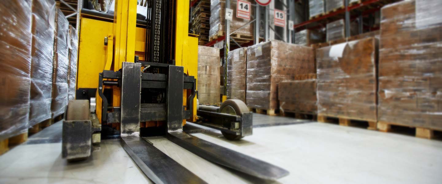 Forklift in warehouse