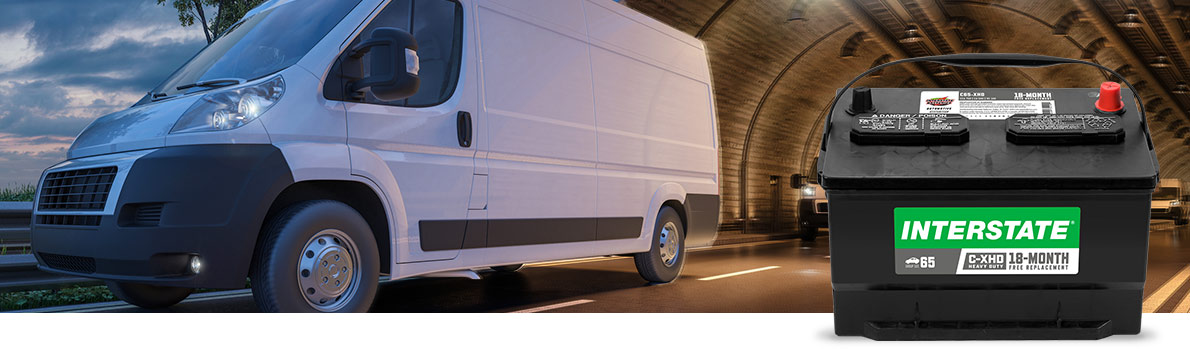 Image of Fleet vehicle on road with Interstate Commercial battery