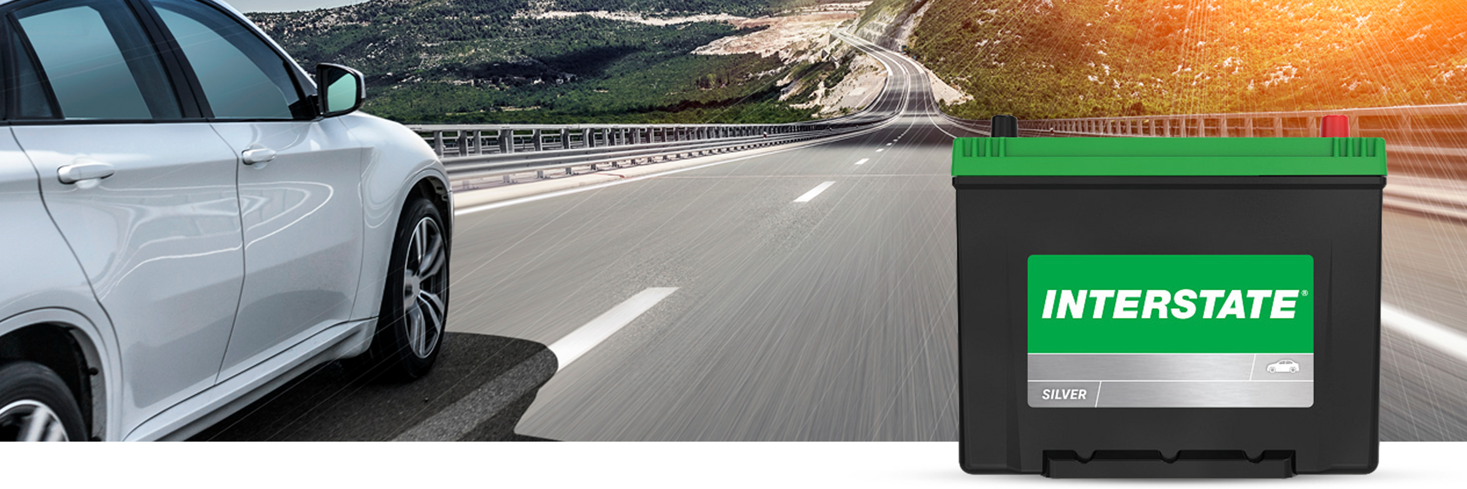 car on road with Interstate MT battery