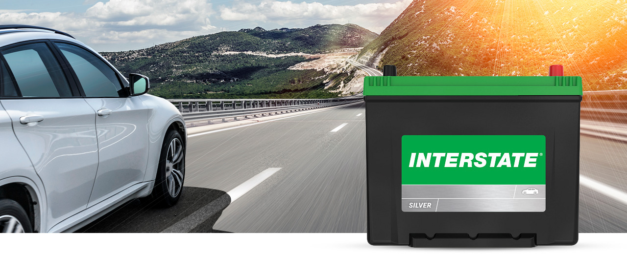 car on road with Interstate MT battery