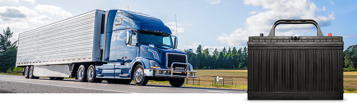 image of commercial truck with starting battery