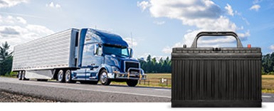 image of commercial truck with starting battery