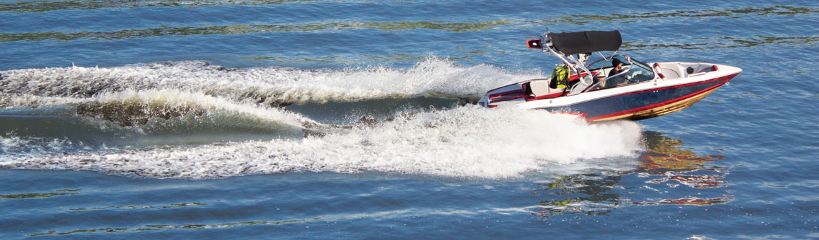Motorboat traveling fast on a lake