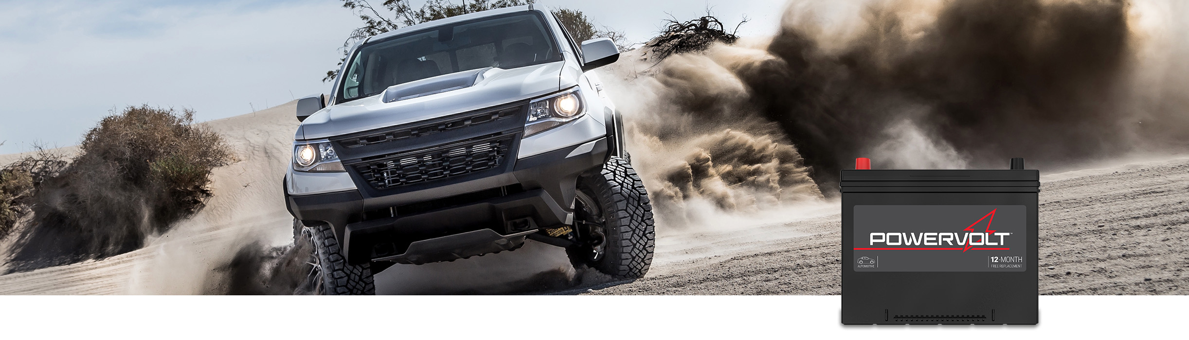 truck in sand with Powervolt battery