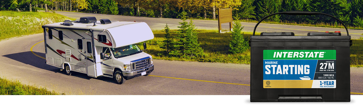 image of rv on road with Interstate Starting Battery