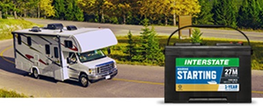 image of rv on road with Interstate Starting Battery