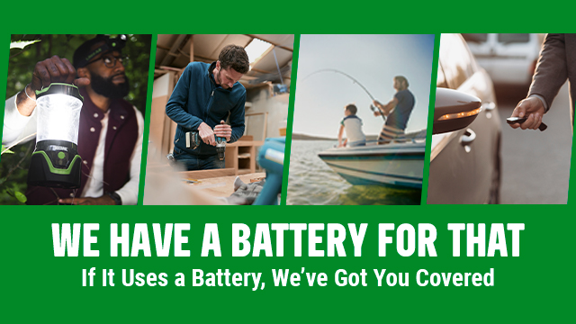 graphic with seasonal images that reads Long Live Batteries, Service and Expertise