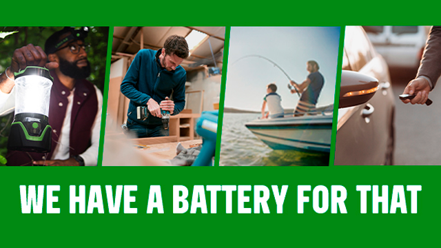 graphic with seasonal images that reads Long Live Batteries, Service and Expertise