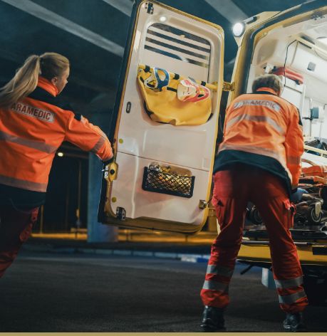 Paramedics working in an ambulance