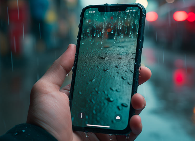 teléfono celular mojado