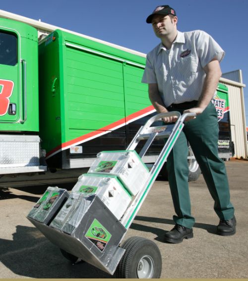 RSM pushing dolly of batteries