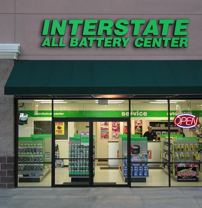 Front entrance of an Interstate All Battery Center retail store