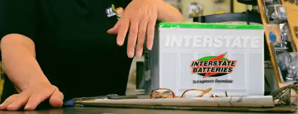 Interstate Batteries battery displayed on a retail counter