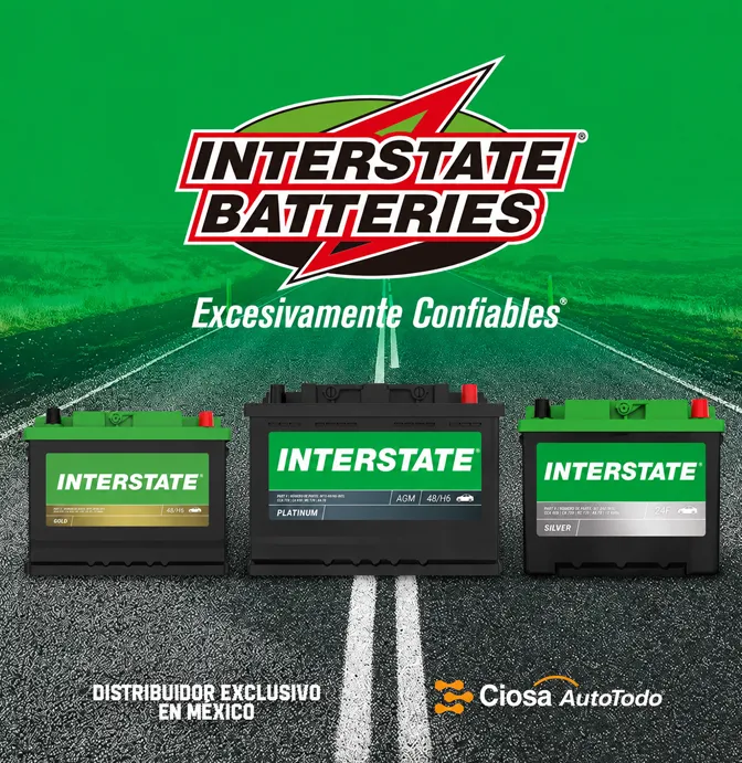 3 Interstate Batteries in the road with the I B logo at the top