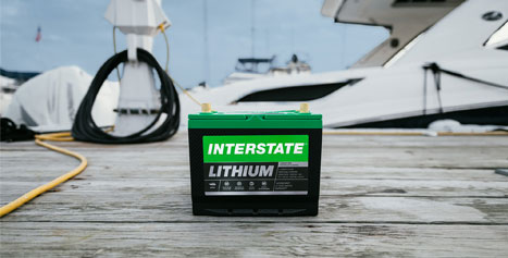 Interstate lithium battery on boat dock